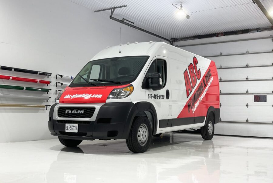 A bold and professional Ram ProMaster wrap for ABC in Ottawa, showcasing expert commercial branding by VSF Wrap.