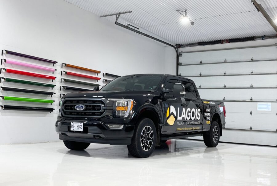 A sleek and professional Ford F-150 wrap for Lagois in Ottawa, elevating business branding with a clean design by VSF Wrap.