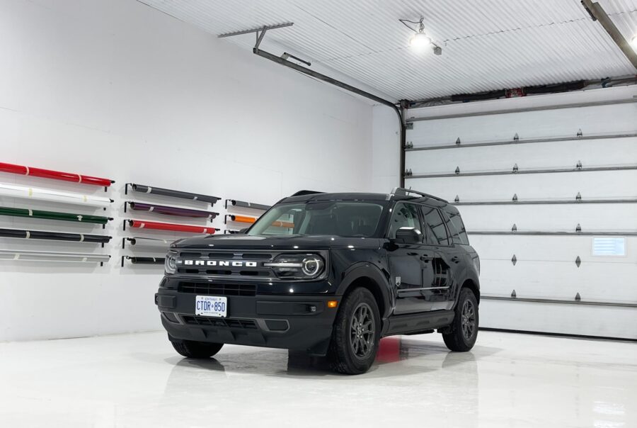 A custom Ford Bronco Sport Black Ghosted wrap for Park View Homes in Ottawa, adding a stylish yet branded look to their fleet.