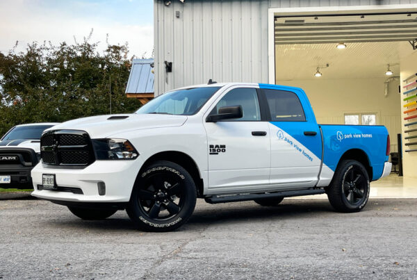 A sleek and professional Ram 1500 fleet wrap for Park View Homes in Ottawa, reinforcing their brand identity on the road.