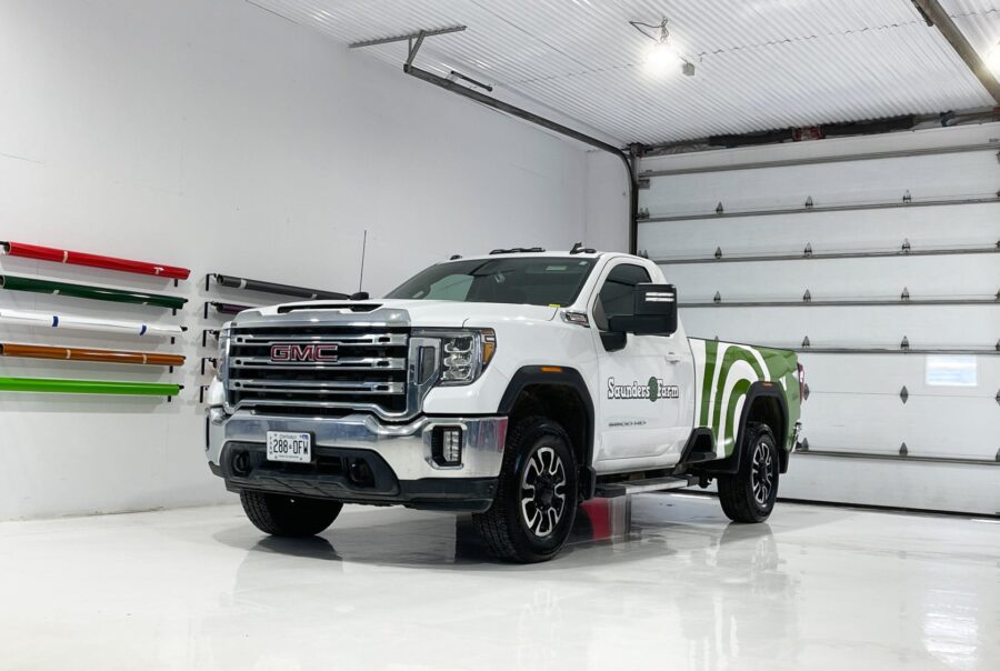 A striking truck wrap for Saunders Farms in Ottawa, enhancing its branding with a custom, attention-grabbing design.