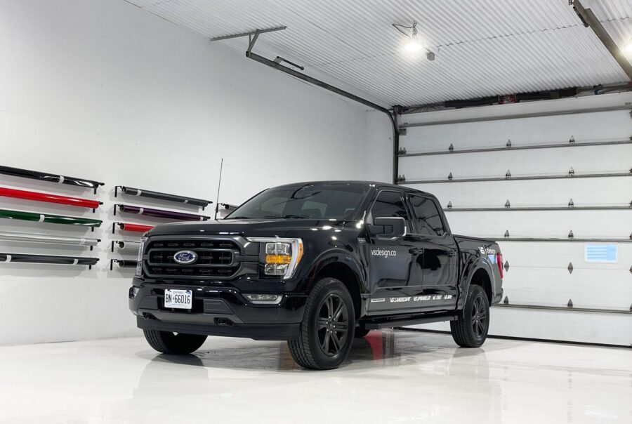 A standout Ford F-150 commercial wrap for VS Design in Ottawa, ensuring maximum advertising impact on local roads by VSF Wrap.