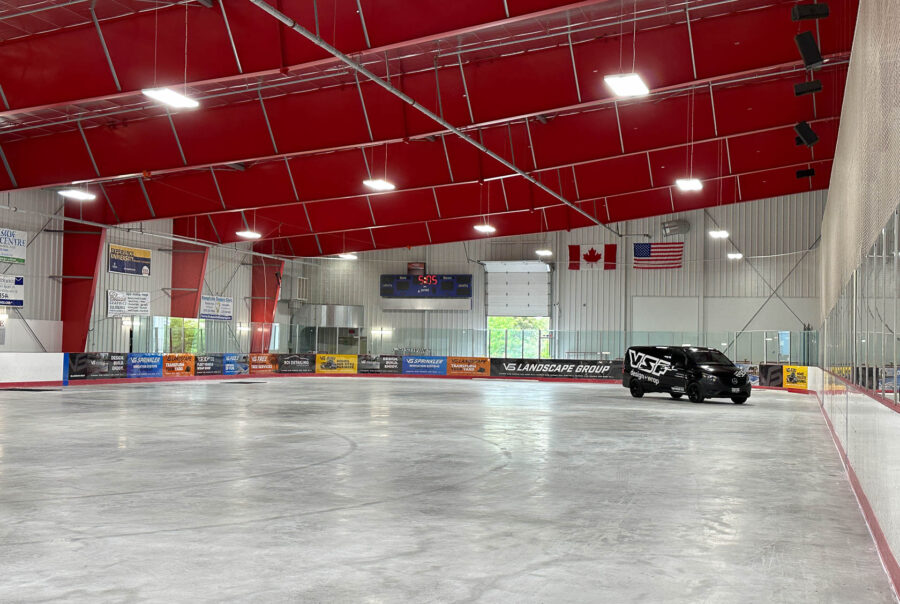 Eye-catching commercial wrap for the North Grenville Municipal Centre hockey rink, enhancing sponsorship visibility by VSF Wrap in Ottawa